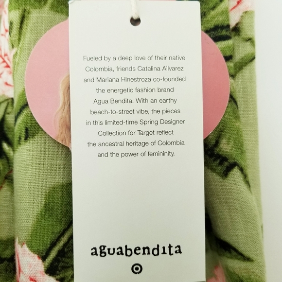 Agua Bendita Target Green Pink Floral Linen Blend Wide Leg Pull On Pants XL NWT - Picture 8 of 10